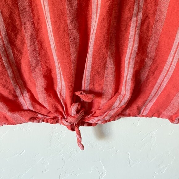 GAP Linen Blend Short Sleeve Tie Front Stripe Top - Picture 4 of 8